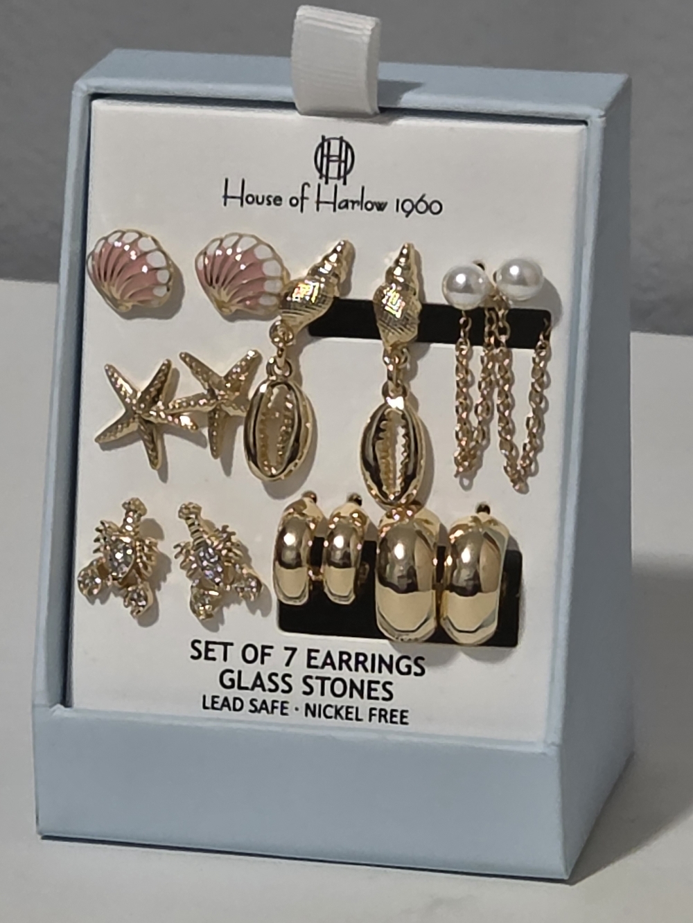 House of Harlow 1960 Gold and Pink Mixed Sea-Inspired Earring Set